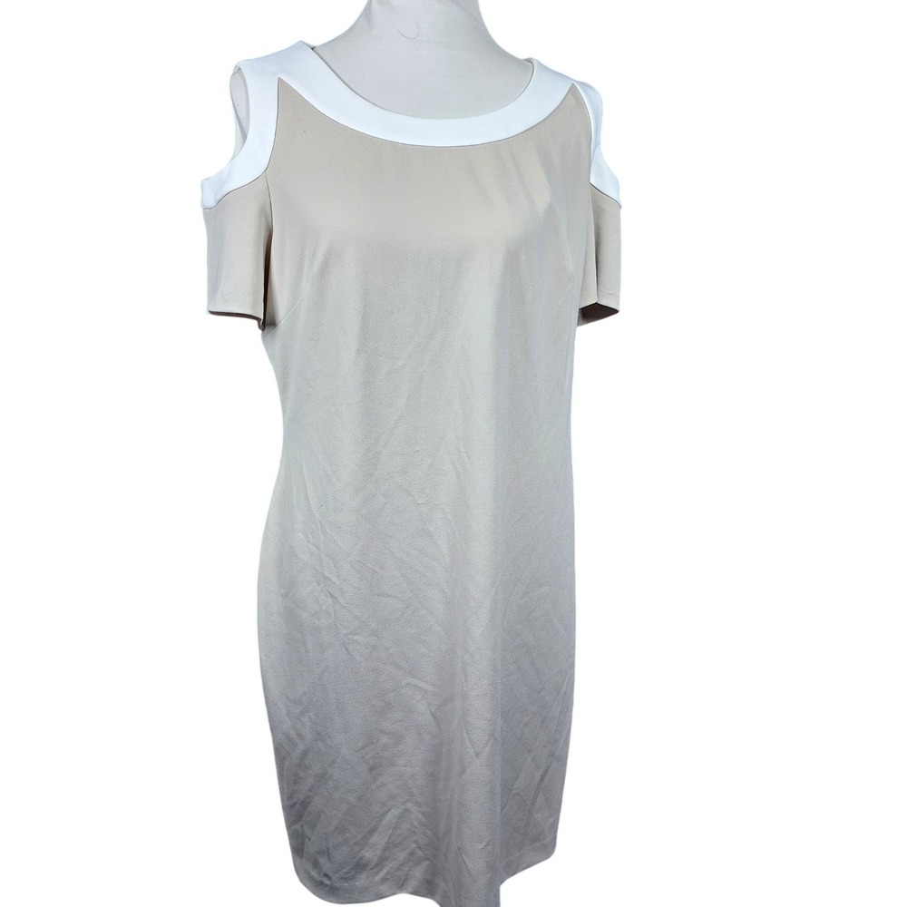 Tommy Hilfiger Women's Dress Size 16 Beige White Cold Shoulder Career